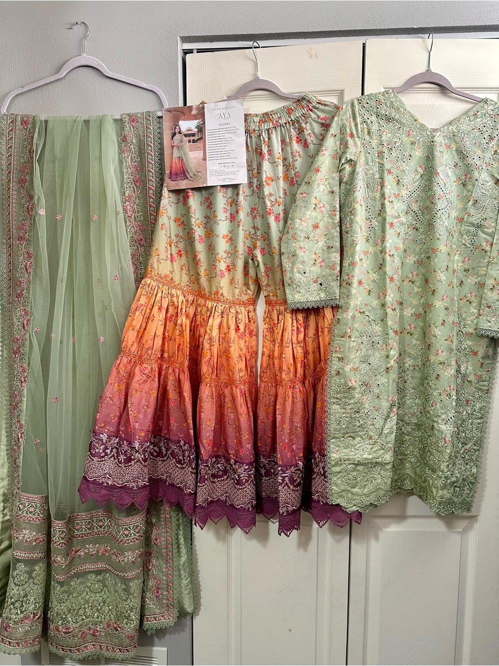 Faiza Saqlain- ELDIRA- Embroidered multicolor Pastel garara sharara lehenga dres - Picture 4 of 7